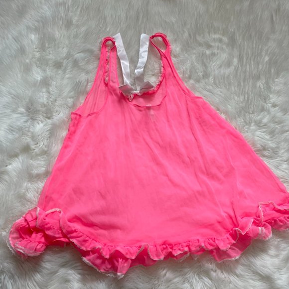 NWOT Victoria's Secret Pink Sheer Mesh Babydoll Set lace ruffle trim, bows Large - Picture 14 of 14